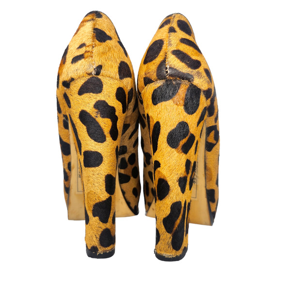 Steve Madden Shoes Womens 7 Brown Black Cheetah Leather Pony Hair Block Heels - Picture 8 of 11